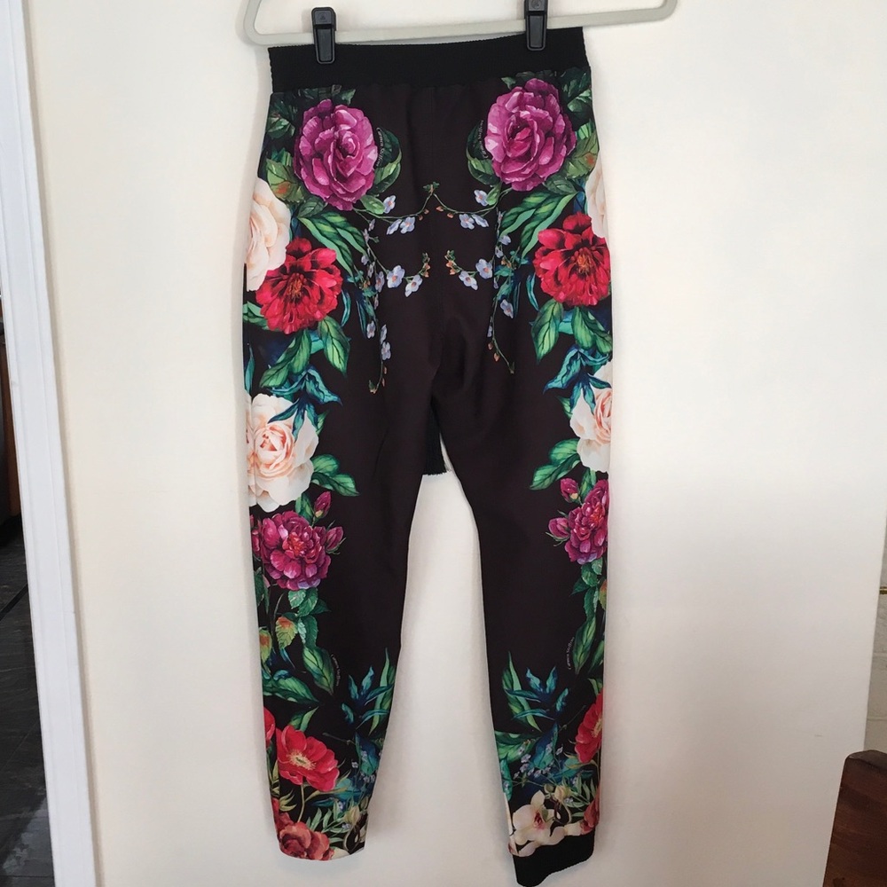 Floral Print Jogger Pants - Black with Multicolor Blooms - Picture 2 of 5